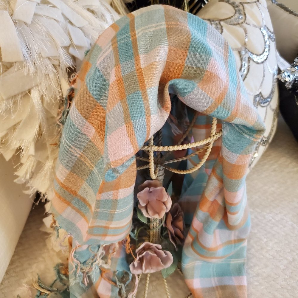 Multi Color Square Scarf With Fringe - image 2